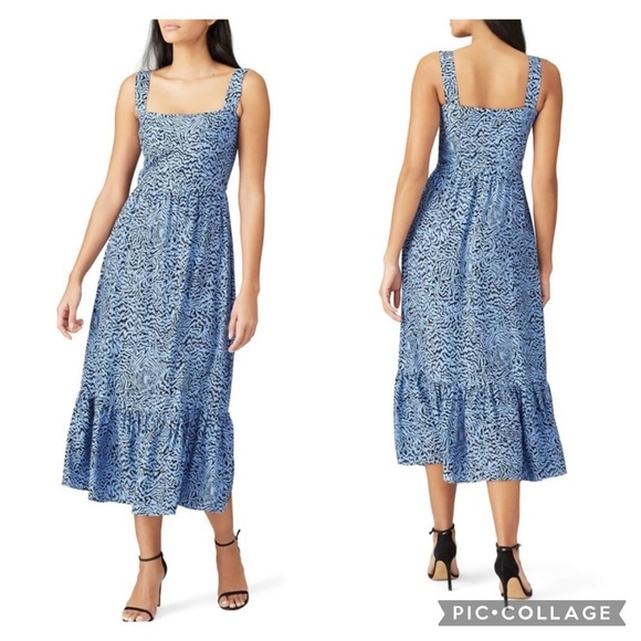 HVN Dresses & Skirts - HVN Olympia Blue Silk Tiger Print Midi Dress